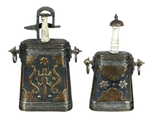 Early 20th Century Moroccan Tribal Powder Case Flasks - A Pair