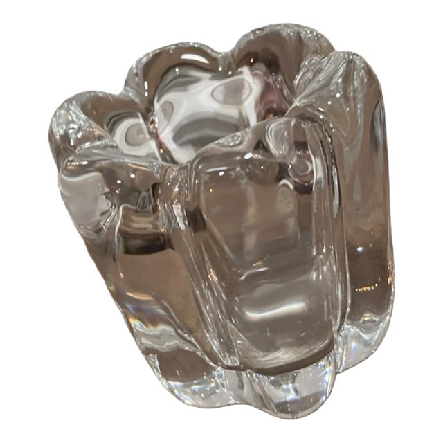 20th Century Signed Orrefors Swedish Crystal Sculptural Votive Candle Holder, Mid-Century Modern For Sale