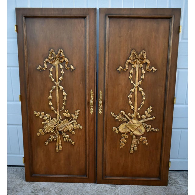 Pair French Cabinet Doors Louis XVI Style Carved Gilt Musical Trophy Vintage For Sale - Image 4 of 12