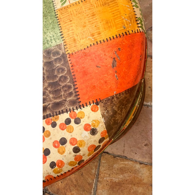 Dark Green Vintage Italian Hand-Painted Metal Patchwork Drum Stool / Side Table For Sale - Image 8 of 11