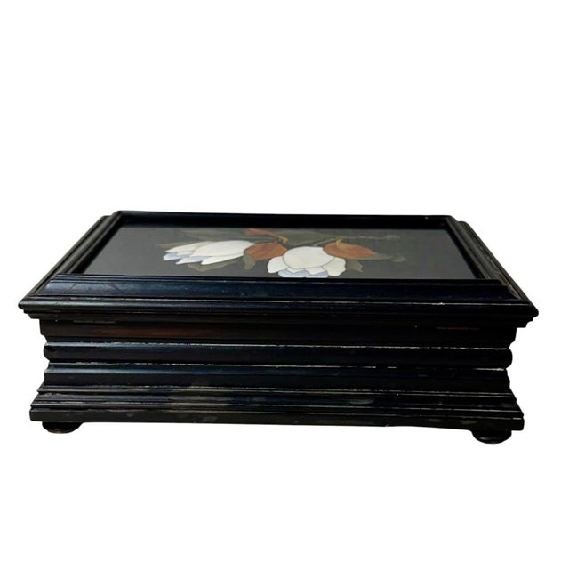 Wood Late 19th Century Italian Grand Tour Pietra Dura Floral Box For Sale - Image 7 of 9