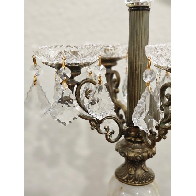 Glass Pair of Vintage 1980s Onyx & Crystal Five-Arm Candelabras For Sale - Image 7 of 7