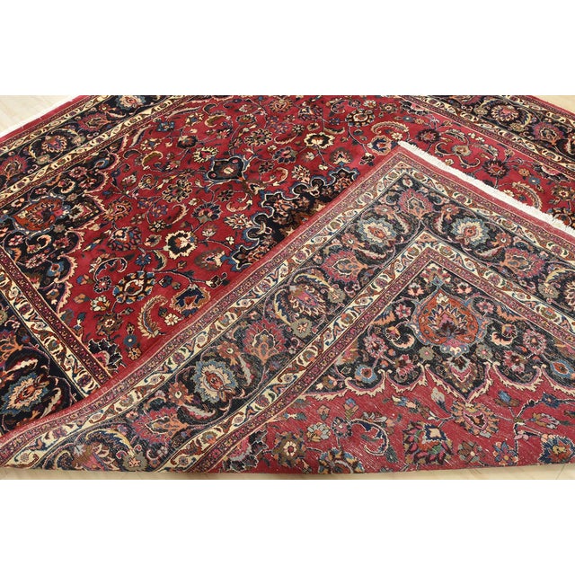 Mashad Rug 9’8” X 12’3” Red Wool Vintage Traditional Hand-Knotted Carpet For Sale - Image 14 of 15