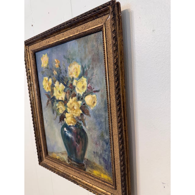 English 20th Century French Oil on Canvas "Yellow Roses" For Sale - Image 3 of 9