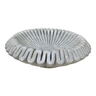 Large Solid Alabaster Marble Fluted Decor Bowl For Sale