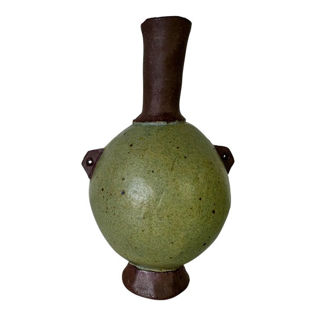 Vintage Small Handcrafted Pottery Vase For Sale