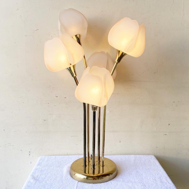 Hollywood Regency Gold and Pink Tulip Table Lamp Chairish