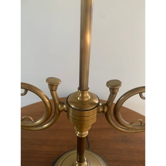 Brass Mid-20th Century English Country Brass Horn Bouillotte Lamp With Black Tole Shade For Sale - Image 8 of 12