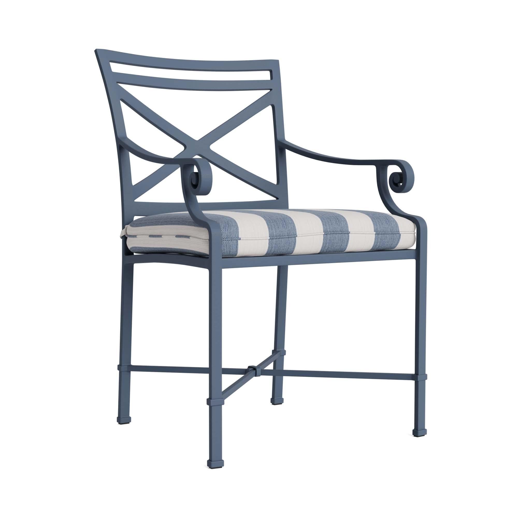Brown Jordan Venetian Arm Chair in Sapphire with Sapphire Stripe