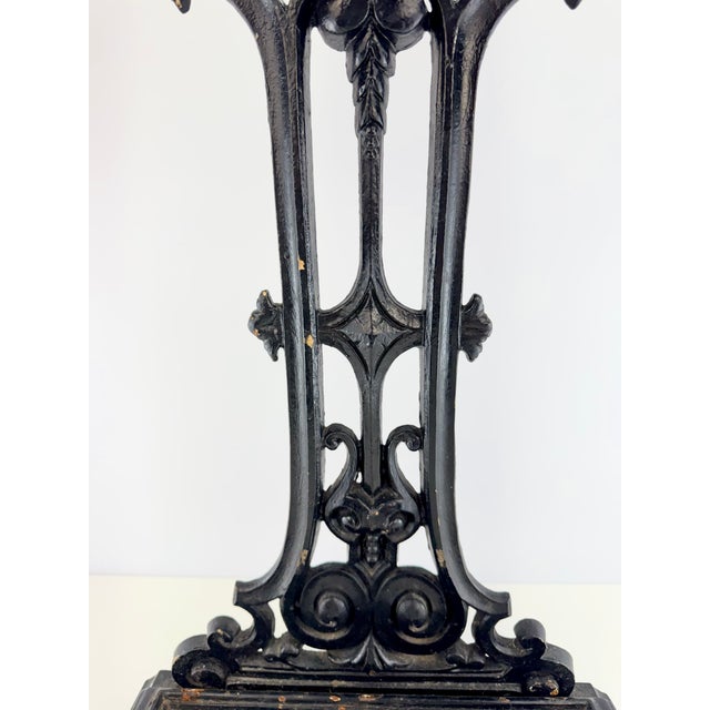 Antique Victorian Black Cast Iron Umbrella & Cane Stand With Removable Drip Tray For Sale - Image 4 of 14