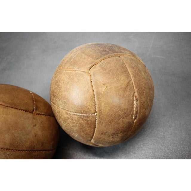 1930s Vintage Czechoslovakian Brown Leather Medicine Ball, 1930s, Set of 3 For Sale - Image 5 of 7
