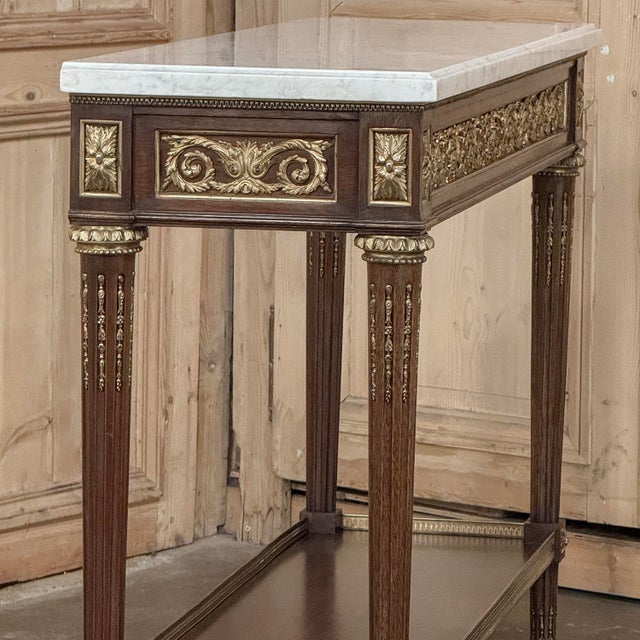 Antique French Louis XVI Mahogany Console Sofa Table With Carrara Marble For Sale - Image 11 of 18