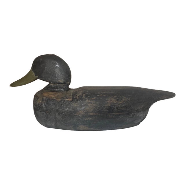 Vintage 69 Tuckerton Carved Wood Folk Art Hollow Body Black Duck Decoy Sculpture For Sale