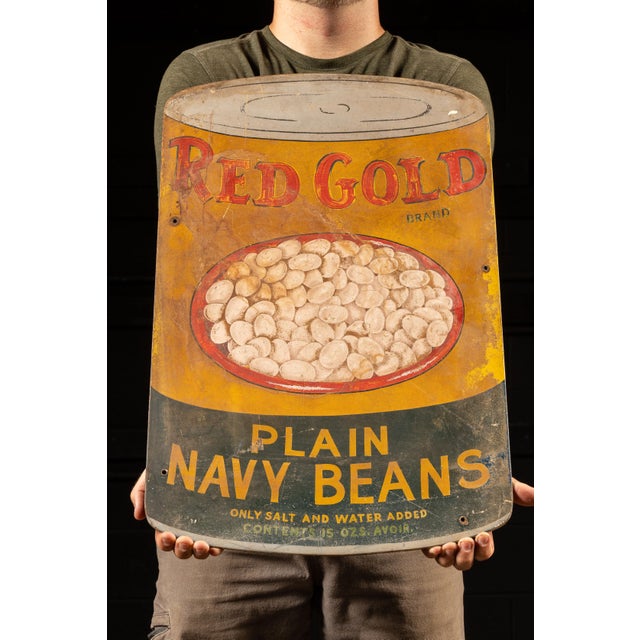 c. 1940s; Red Gold, Inc. - Elwood, IN Vintage hand-painted advertisement for Red Gold navy beans. This piece was likely an...