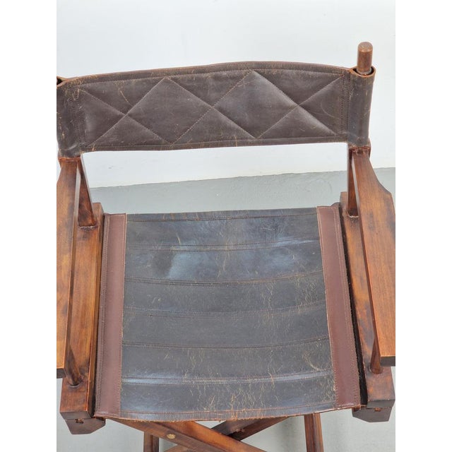 Vintage Director's Folding Chair in Wood and Leather, 1970s For Sale - Image 9 of 10