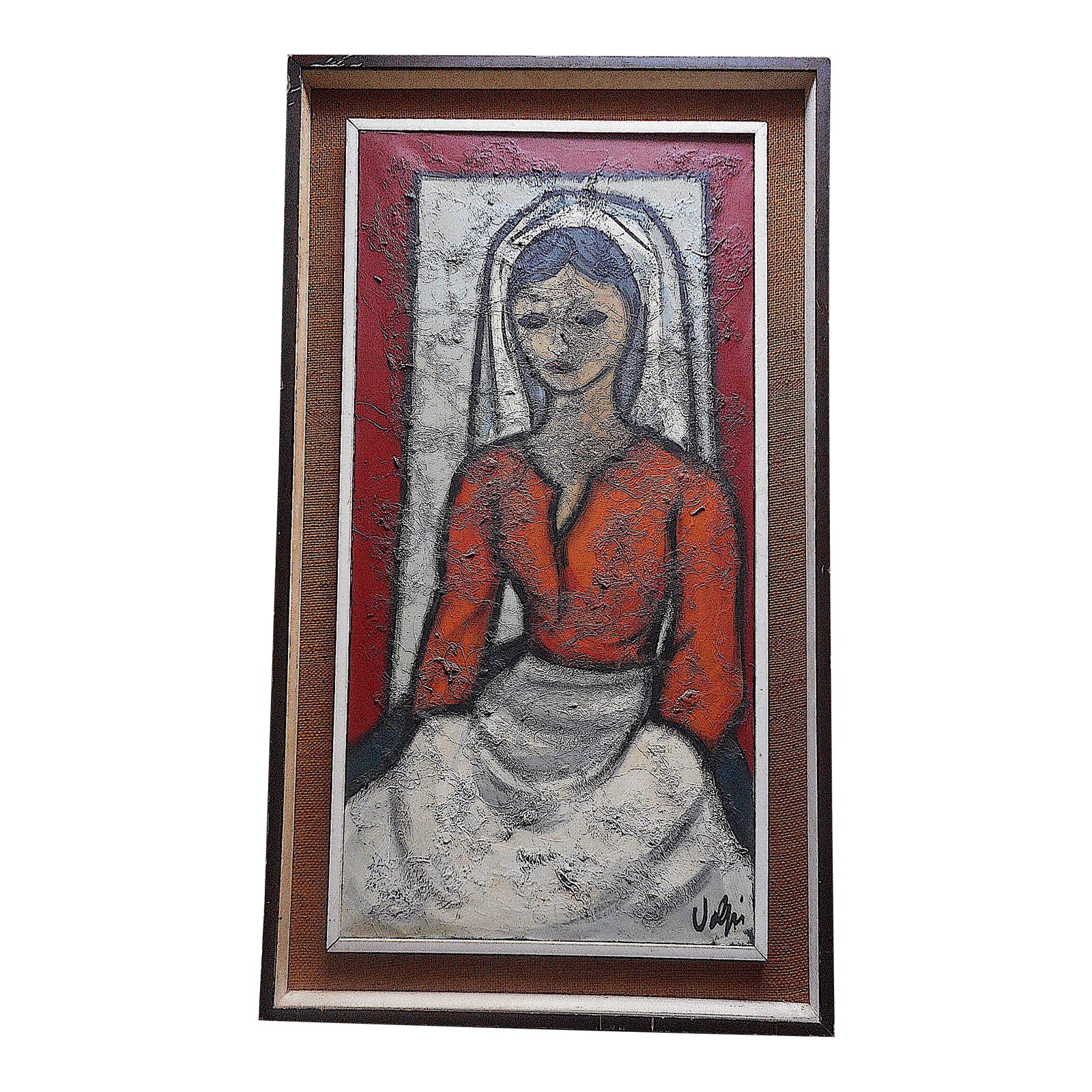 Original Signed Vintage Mid Century Modern Oil on Canvas-A Seated Woman ...
