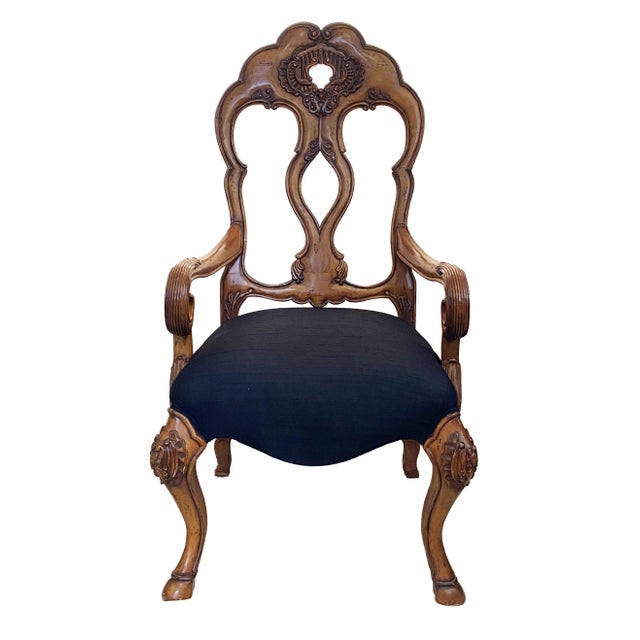 Brown Venetian Style Wood Arm Chair With Silk For Sale - Image 8 of 9
