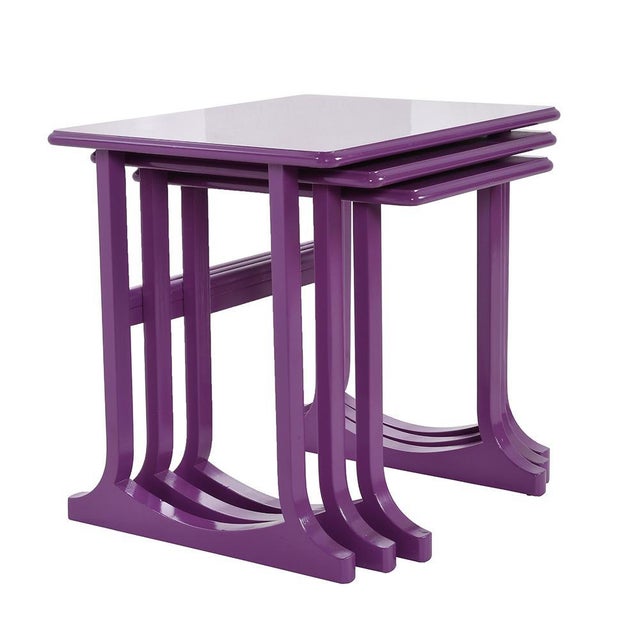 1970s Nesting Coffee Tables in Purple Lacquered Wood, Set of 3 For Sale - Image 5 of 5