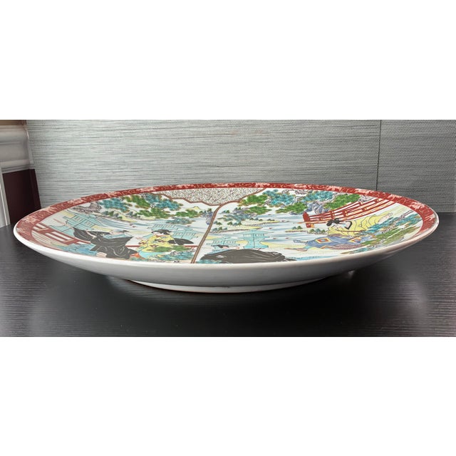Antique Meiji Era Japanese Kutani Porcelain Platter Samurai For Sale - Image 9 of 10
