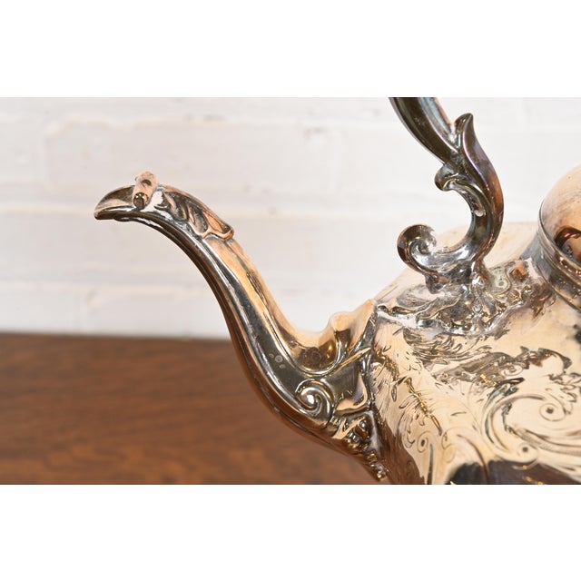 Tiffany & Co. Style Antique Victorian Silverplate Tea Kettle or Coffee Pot With Boiler For Sale In South Bend - Image 6 of 12