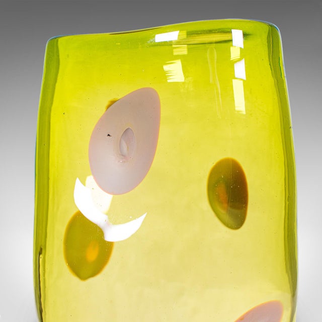 Yellow Vintage Art Vase, English, Blown Glass, Display Sleeve, Columbia Glassworks For Sale - Image 8 of 10