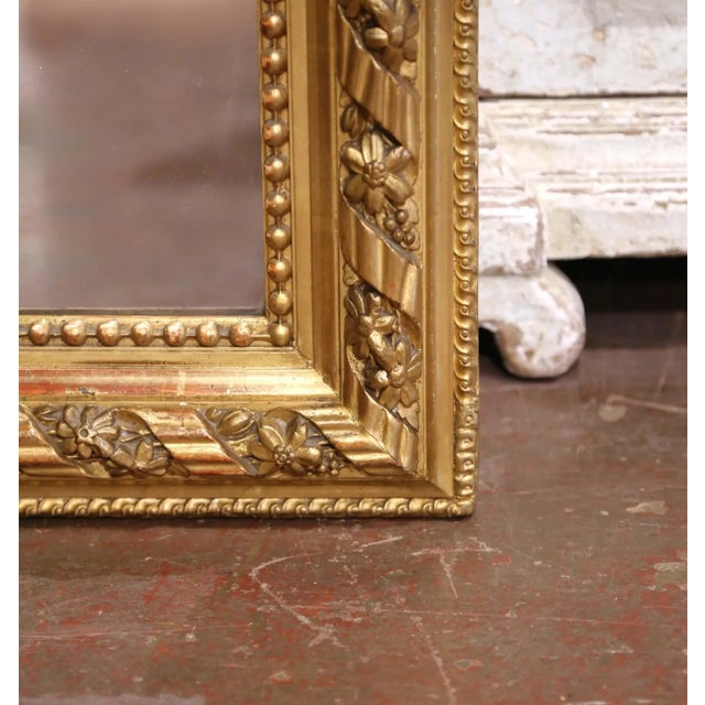 Wood 19th Century French Louis XVI Giltwood Mirror With Shield Crest and Floral Decor For Sale - Image 7 of 8