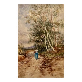 Early 20th Century Attributed to Frank Henry Mason British Figurative Woodland Landscape Watercolor For Sale
