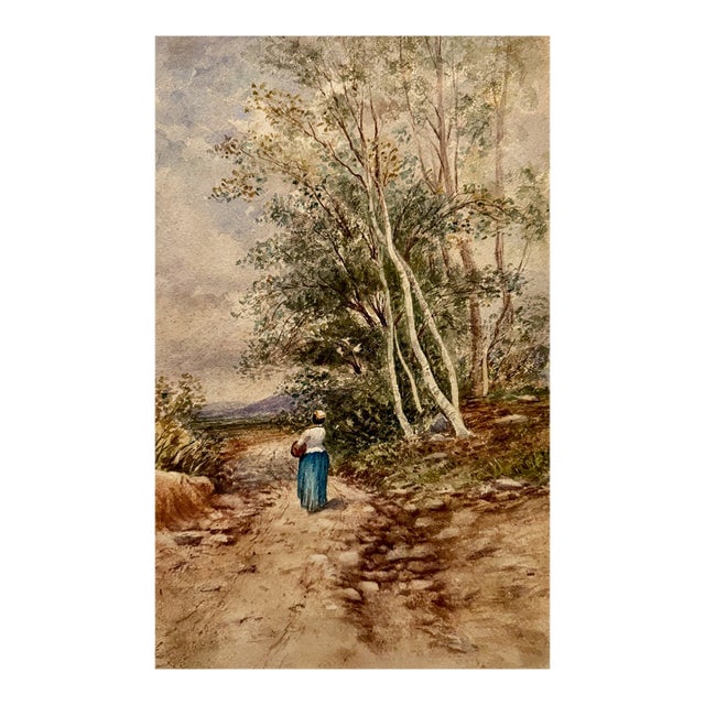 Early 20th Century Attributed to Frank Henry Mason British Figurative Woodland Landscape Watercolor For Sale