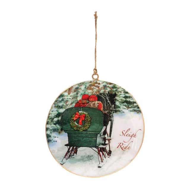 Bring timeless holiday cheer to your Christmas tree with this beautiful set of Metal "Sleigh Ride" Disc Ornaments. Crafted...