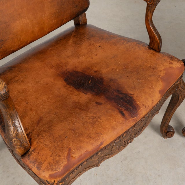 Pair of 20th Century French Oak Armchairs With Vintage Leather For Sale - Image 6 of 18