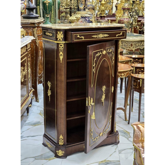 French Louis XV Style Commode Marble Topped Brown Finish For Sale - Image 4 of 9