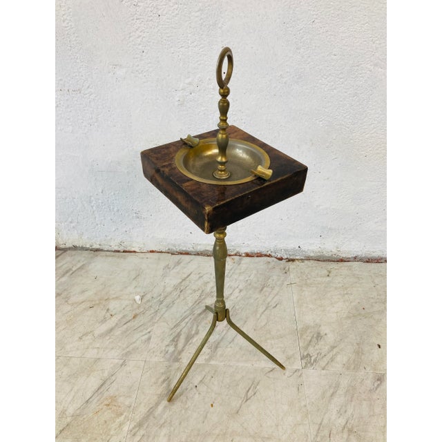 Metal Aldo Tura Goatskin and Bronze Standing Ashtray For Sale - Image 7 of 8
