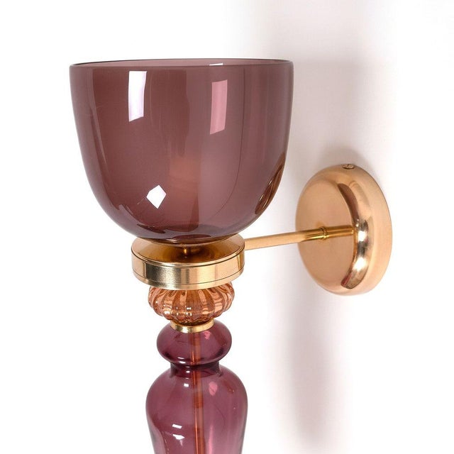 Purple 1990s Burgundy Murano Glass Sconces - a Pair For Sale - Image 8 of 12