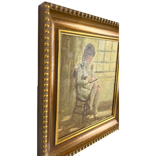 "Needle Work" Young Girl by the Window Original Oil on Linen by Helen Rayburn Caswell For Sale In Monterey, CA - Image 6 of 6