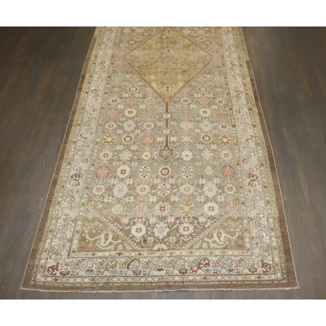 Camel Soft Green Corridor Size Persian Serab Rug rug no.j4451 For Sale - Image 4 of 10