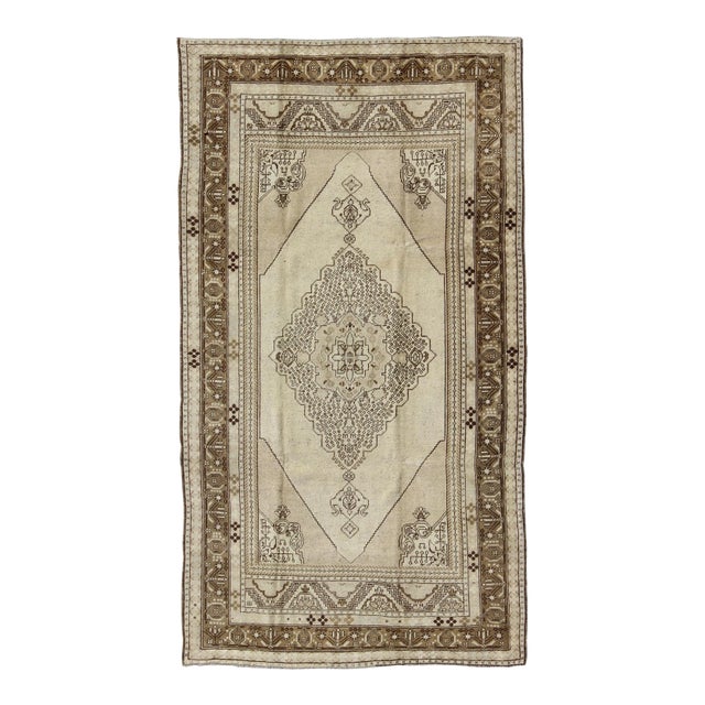 Vintage Turkish Oushak in Olive, Brown, Khaki and Earth Colors For Sale