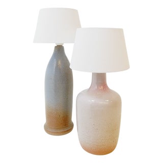Vintage Two-Tone Finish Ceramic Table Lamps, 1980s, Set of 2 For Sale