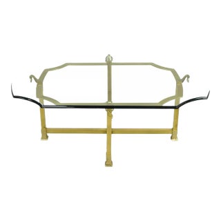 Vintage Italian Regency Brass and Beveled Glass Labarge Style Coffee Table For Sale