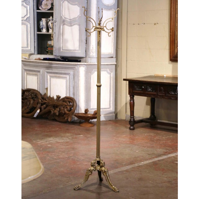 Early 20th Century French Gilt Brass Swivel Four-Hook Standing Figural Hall Tree For Sale - Image 4 of 7
