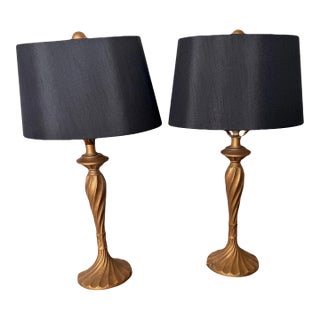 Mid 20th Century Heyco Lamps With Black Shades - a Pair For Sale