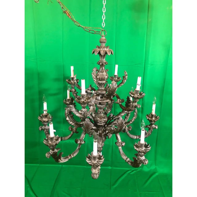 Vintage Italian Hand Carved 2 Tier Chandelier With 12 Lights For Sale - Image 12 of 12