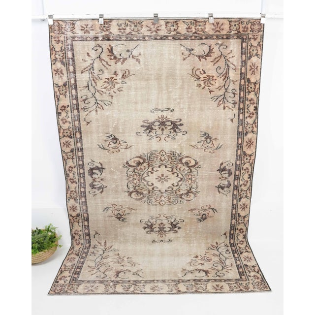 1970s Vintage Turkish Oushak Handmade Wool Cotton Brown Area Rug For Sale - Image 10 of 11
