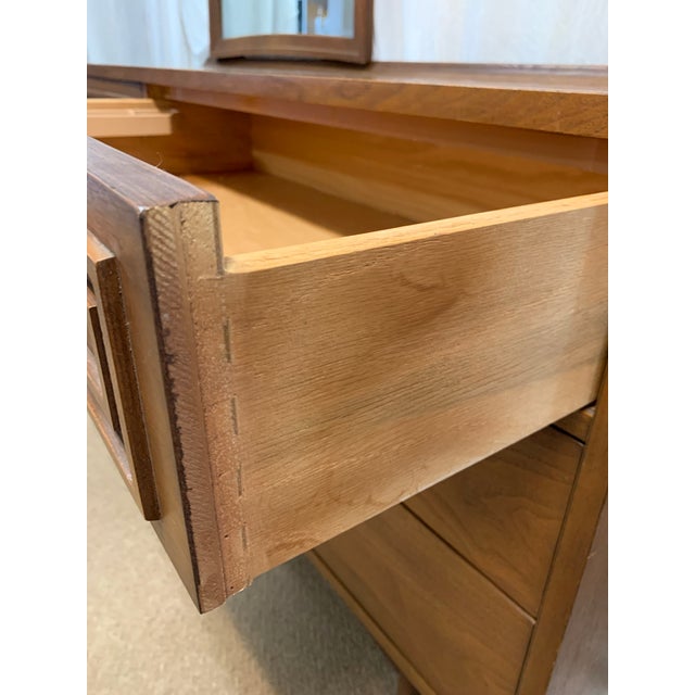 Wood MCM Broyhill Sculptra Walnut Dresser With Mirror For Sale - Image 7 of 12