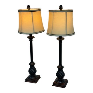 Neoclassical Laurel Column Table Lamps, Pair For Sale