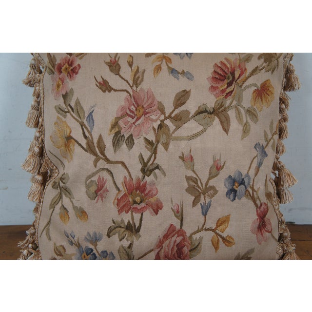 Textile Mid 20th Century Seagull Chinese Carpets Wool Floral Embroidered Tassel Lumbar Throw Pillow For Sale - Image 7 of 12