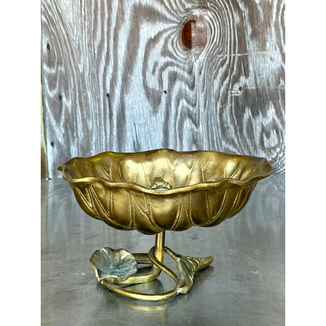 Metal Vintage Boho Brass Lily Pad Bowl For Sale - Image 7 of 10