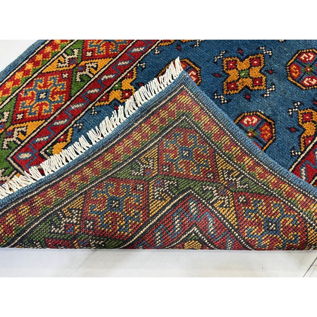 Blue Tribal Oriental Wool Runner Rug With Geometric Medallions, 2'7" X 6'8" For Sale - Image 15 of 15