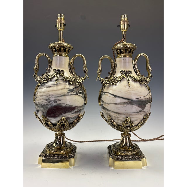 Late 19th Century French Neoclassical Marble and Ormolu Urn Lamps, 1850, Set of 2 For Sale - Image 3 of 18