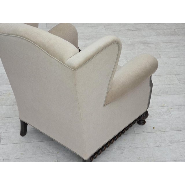 Danish Wingback Armchair in Velour and Carved Oak, 1950s For Sale - Image 15 of 18