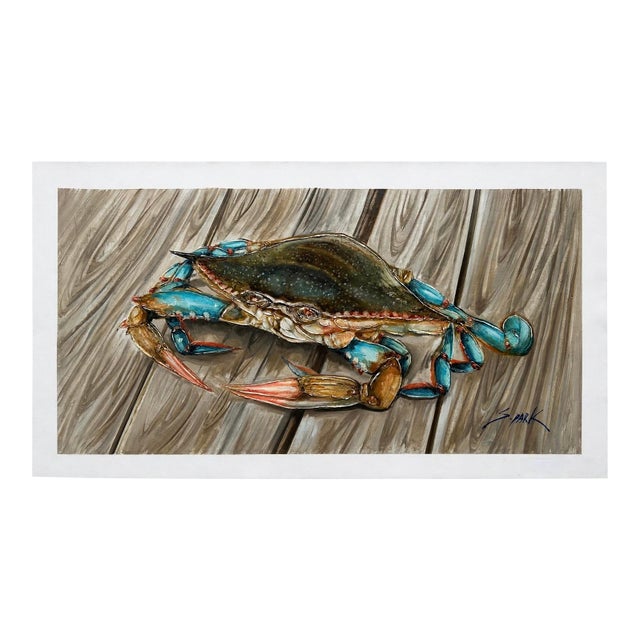 Blue Crab Painting by S. Park | Original Coastal Artwork on Canvas | 12 X 24 For Sale